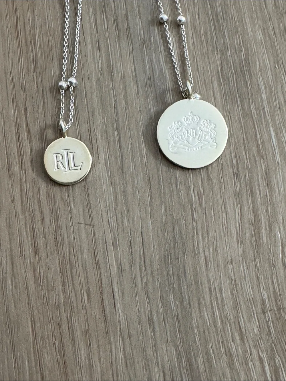 Lauren Ralph Lauren Silver Tone Engraved Logo Two-Row Pendant Necklace extender